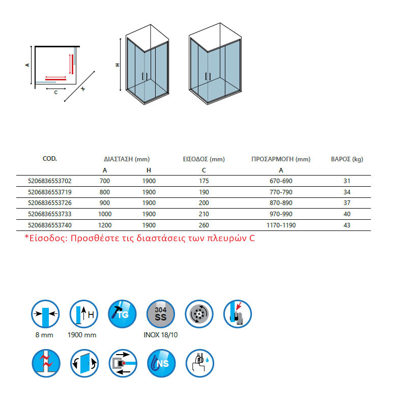 Karag Inox 100 Καμπίνα Ασύμμετρης Ντουζιέρας