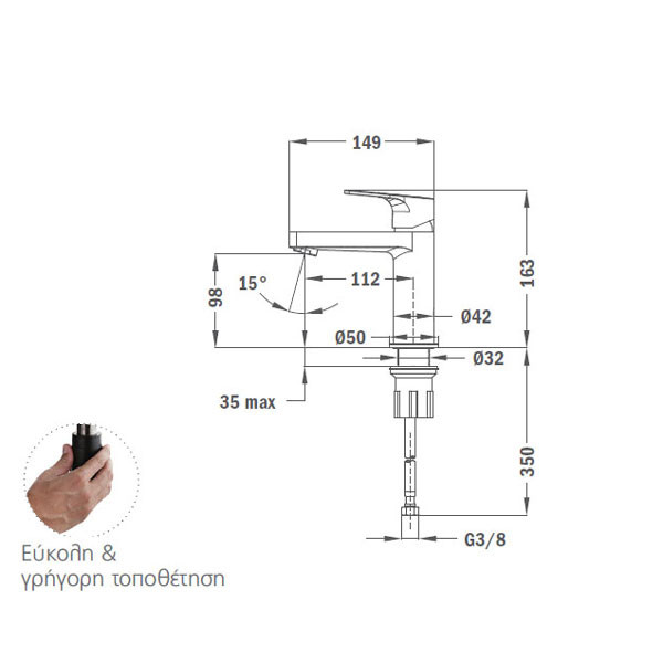 Teka Manacor Cold Μπαταρία Νιπτήρος Χαμηλή