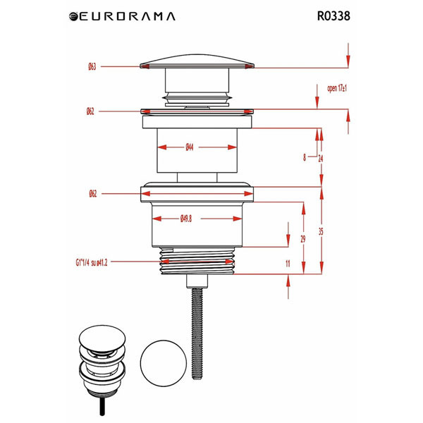 Eurorama R0338-410 Black Brushed Βαλβίδα Νιπτήρος