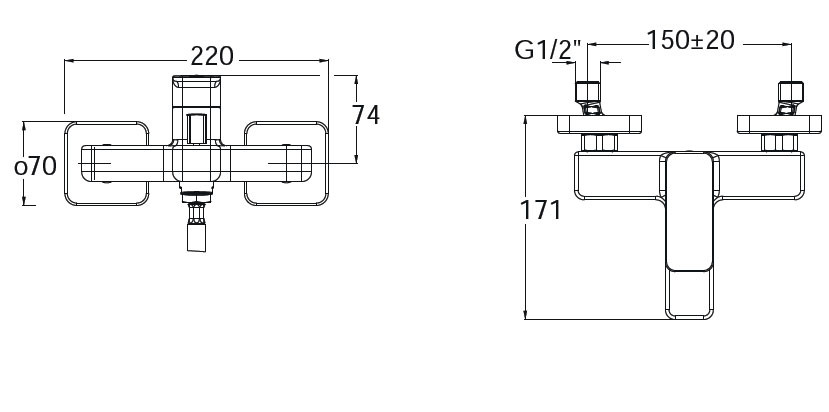 Eurorama Quadra 144210-110 Inox Finish Μπαταρία Λουτρού