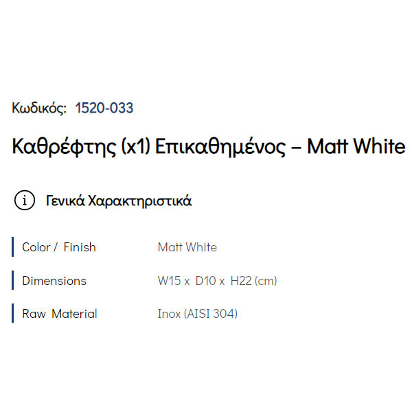 Pam 1520-033 Matt White Καθρέπτης Μπάνιου Επικαθήμενος