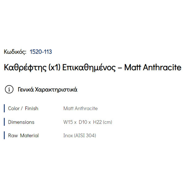 Pam 1520-113 Matt Anthracite Καθρέπτης Μπάνιου Επικαθήμενος