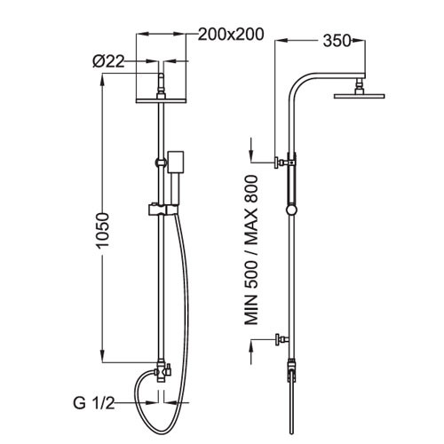T-One Quadra 1532811 Στήλη Ντούς Χωρίς Μπαταρία
