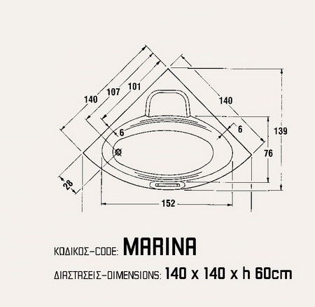 Sanitec Marina 140 Μπανιέρα Γωνιακή