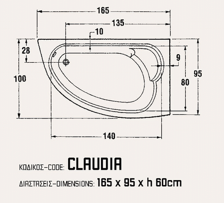 Sanitec Claudia 165 Mπανιέρα Ασύμμετρη