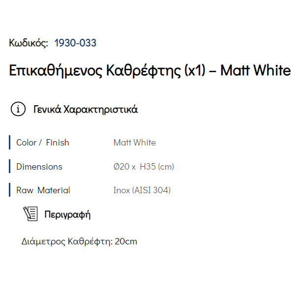 Pam 1930-033 Matt White Καθρέπτης Μπάνιου Επικαθήμενος