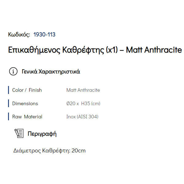 Pam 1930-113 Matt Anthracite Καθρέπτης Μπάνιου Επικαθήμενος