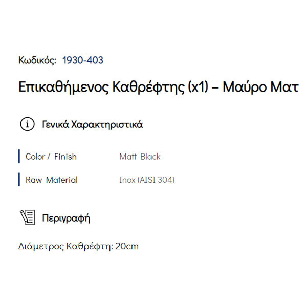 Pam 1930-403 Matt Black Καθρέπτης Μπάνιου Επικαθήμενος