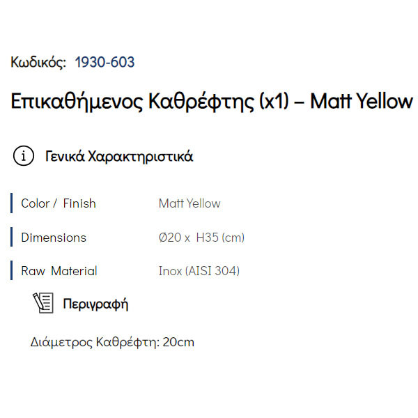 Pam 1930-603 Matt Yellow Καθρέπτης Μπάνιου Επικαθήμενος