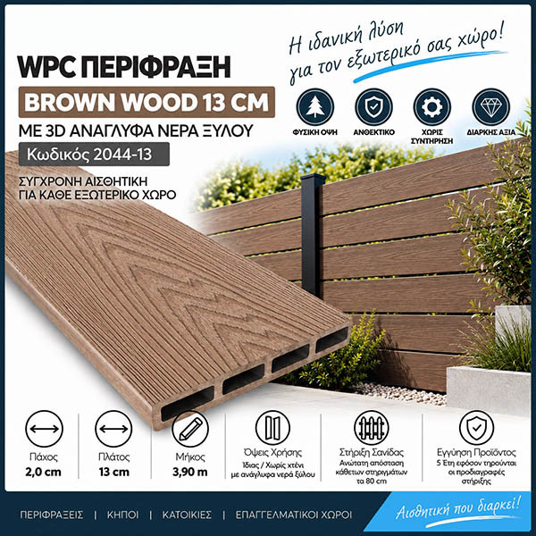 WPC DECK Σανίδα Περίφραξης Brown 2044-13