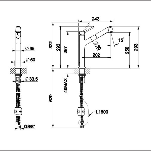 Gessi Thalium 23547-031 Chrome Μπαταρία Κουζίνας Αποσπώμενη