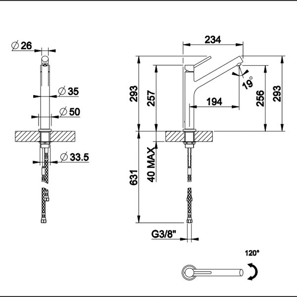 Gessi Thalium 23551-031 Chrome Μπαταρία Κουζίνας Πάγκου