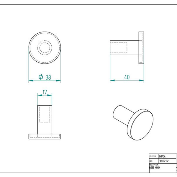 Verdi PVD Lamda Light Gold Brushed 301.02.42 Άγκιστρο Μονό