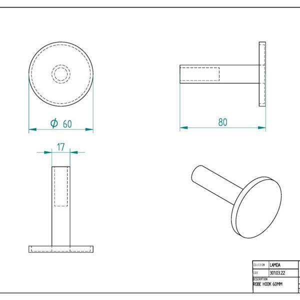 Verdi PVD Lamda Light Gold Brushed 301.03.42 Άγκιστρο Μονό
