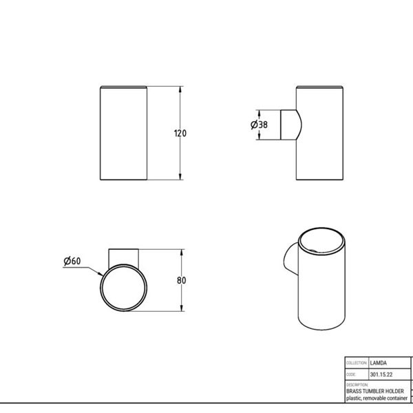 Verdi PVD Lamda Light Gold Brushed 301.15.42 Ποτηροθήκη