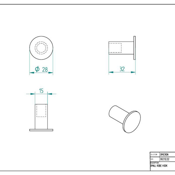 Verdi PVD Omicron Gun Metal Gloss 302.12.50 Άγκιστρο Μονό