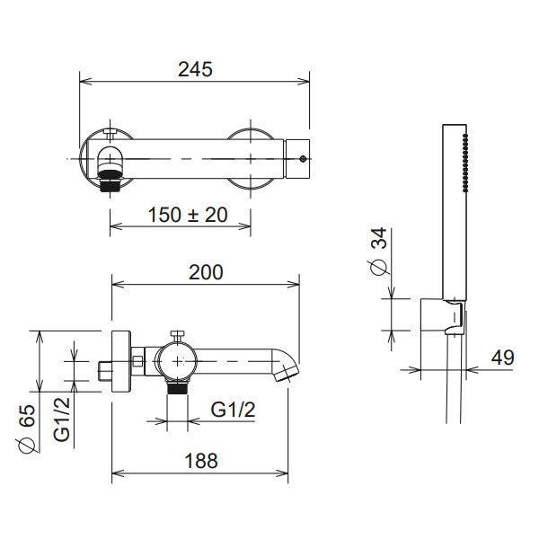 La Torre Elle 34074-100 Chrome Μπαταρία Λουτρού