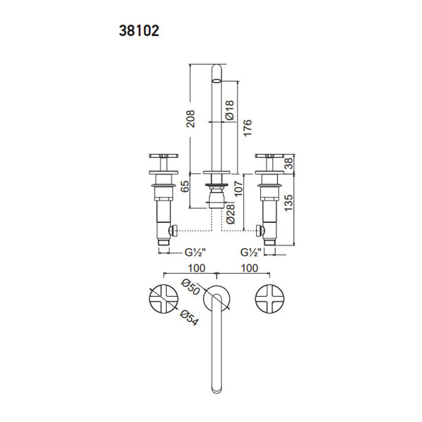 La Torre Elle Cross 38102-201 Gold Brushed Νιπτήρος Τριών Οπών