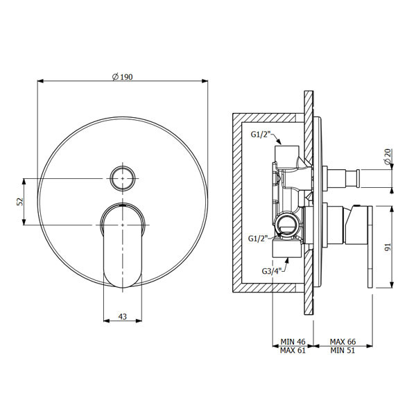 Armando Vicario Slim 500050D-541 Tuscany Brass Επιτοίχιος Μίκτης Με Εκτροπέα