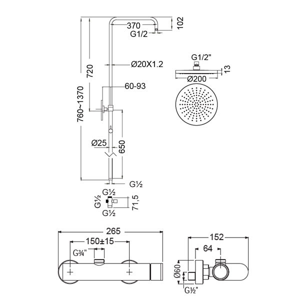 Armando Vicario Slim 500065-100 Chrome Στήλη Ντους Με Μπαταρία