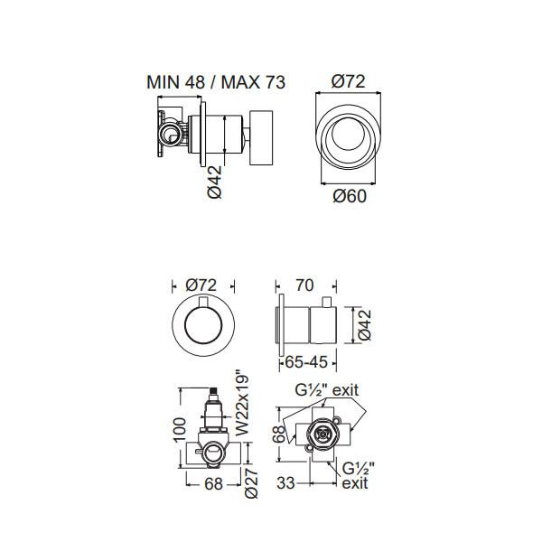Armando Vicario Halo 515043-201 + 500075-201 Gold Brushed Επιτοίχιος Μίκτης Με Εκτροπέα
