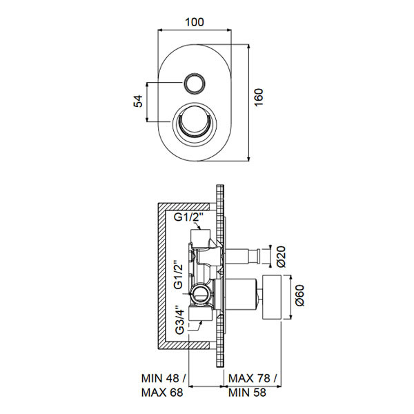 Armando Vicario Halo 515050D-400 Black Matt Επιτοίχιος Μίκτης Με Εκτροπέα