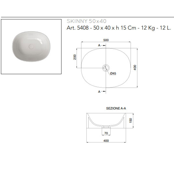 Scarabeo Skinny 5408-300 Νιπτήρας Eπικαθήμενος