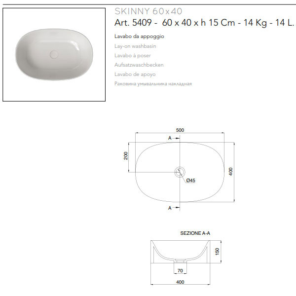 Scarabeo Skinny 5409-300 Νιπτήρας Eπικαθήμενος