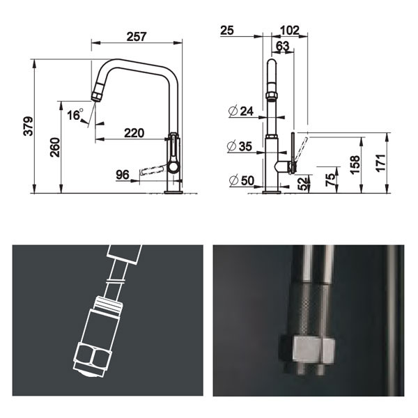 Gessi Officine 60053-708 Copper Brushed PVD Μπαταρία Κουζίνας Αποσπώμενη