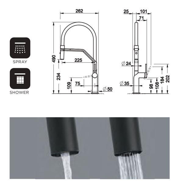 Gessi Stelo 60315-031 Chrome Μπαταρία Κουζίνας Αποσπώμενη