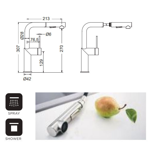 Cora 63609-111 Inox Μπαταρία Κουζίνας Αποσπώμενη