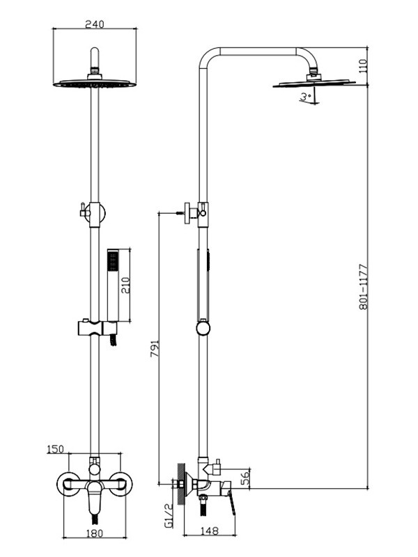 KLS Roma Chrome 690250 Στήλη Ντους Με Μπαταρία