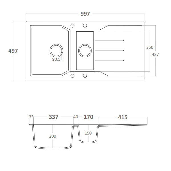 Sanitec Ultra 802 Nero Νεροχύτης Γρανίτης Ένθετος