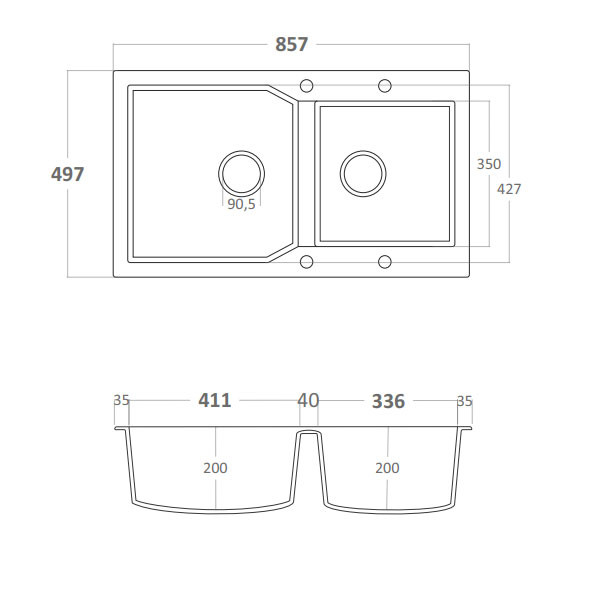 Sanitec Ultra 804 Grafite Νεροχύτης Γρανίτης Ένθετος