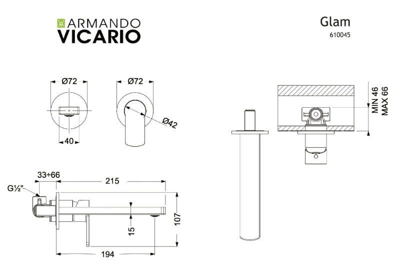 Armando Vicario Glam 610045-100 Chrome Νιπτήρος Εντοιχισμού