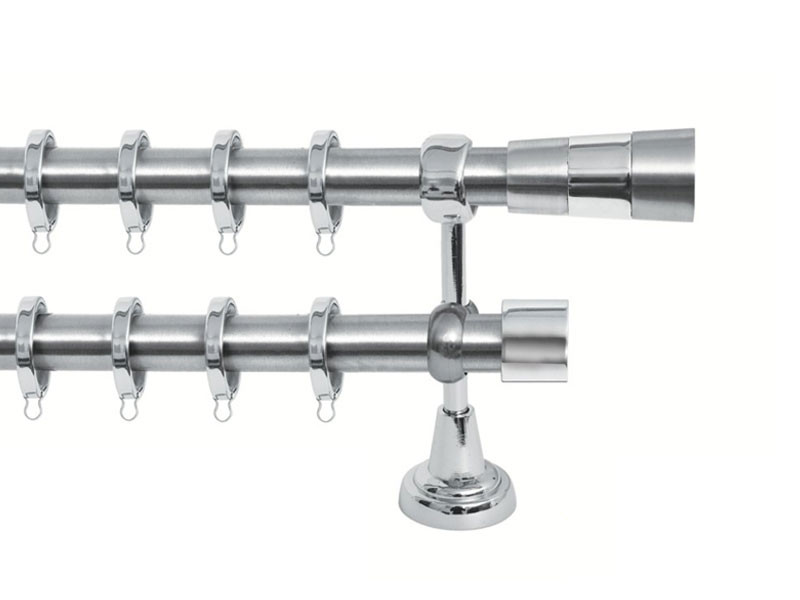 Import Σειρά Β Νο 1 Κουρτινόξυλο Διπλό Με Σωλήνα Ø25 Νίκελ Ματ / Χρώμιο