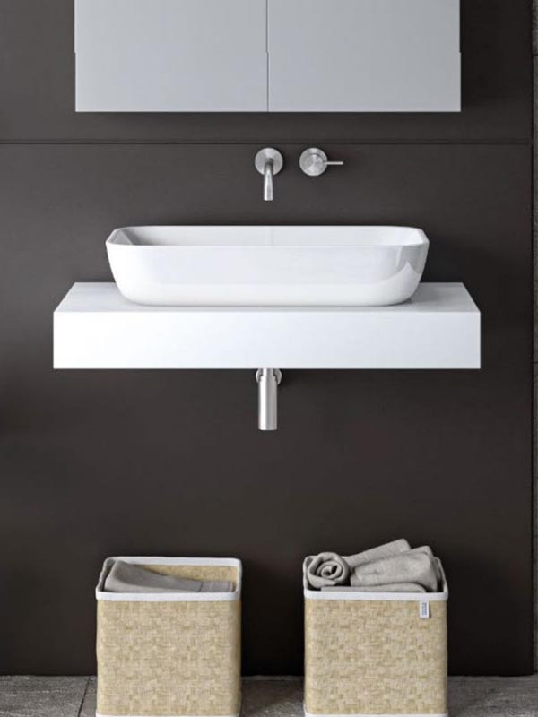Martin Corian 70 White Stone Πάγκος Επίπλου Μπάνιου Με Νιπτήρα
