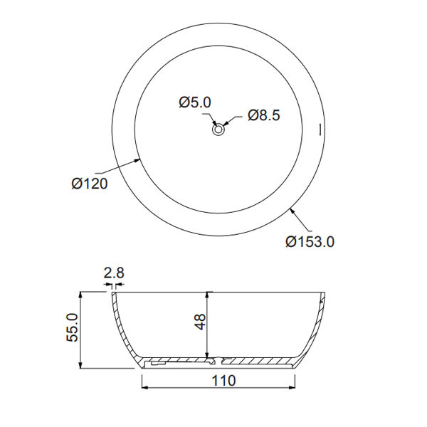 Sirene Cusco Round 153 Λευκό Ματ Χυτό Μάρμαρο Μπανιέρα Ελεύθερης Τοποθέτησης
