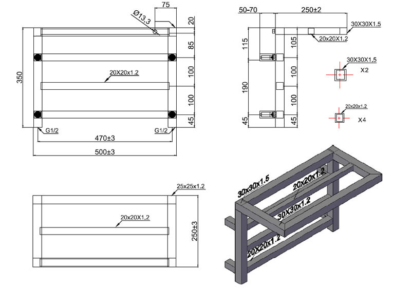 Karag Design 1 350 Θερμαντική Πετσετοκρεμάστρα 50 X 35 cm
