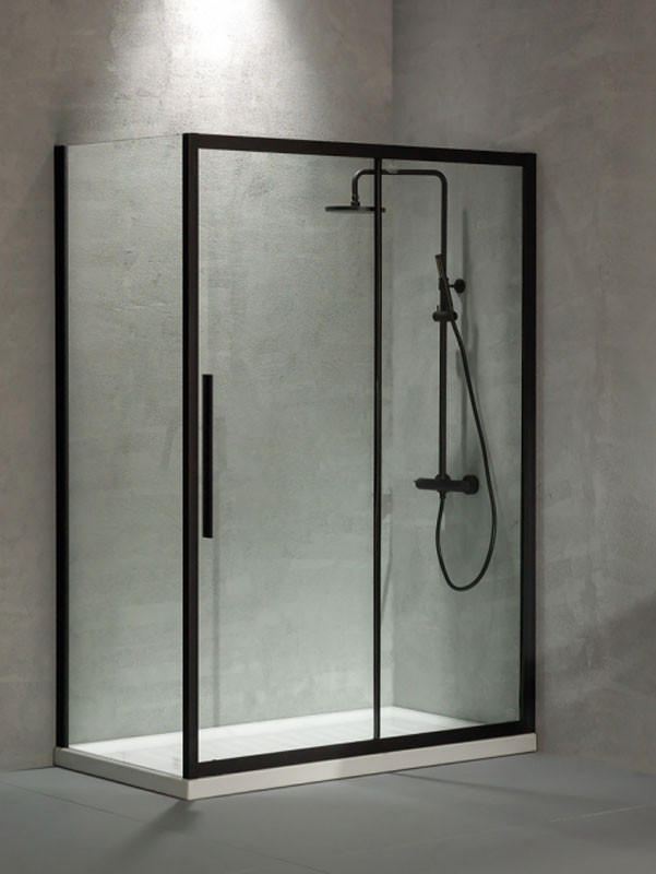 Devon Flow Slider (1+1) SLF - Side Panel SPF Black Matt Καμπίνα Ασύμμετρης Ντουζιέρας