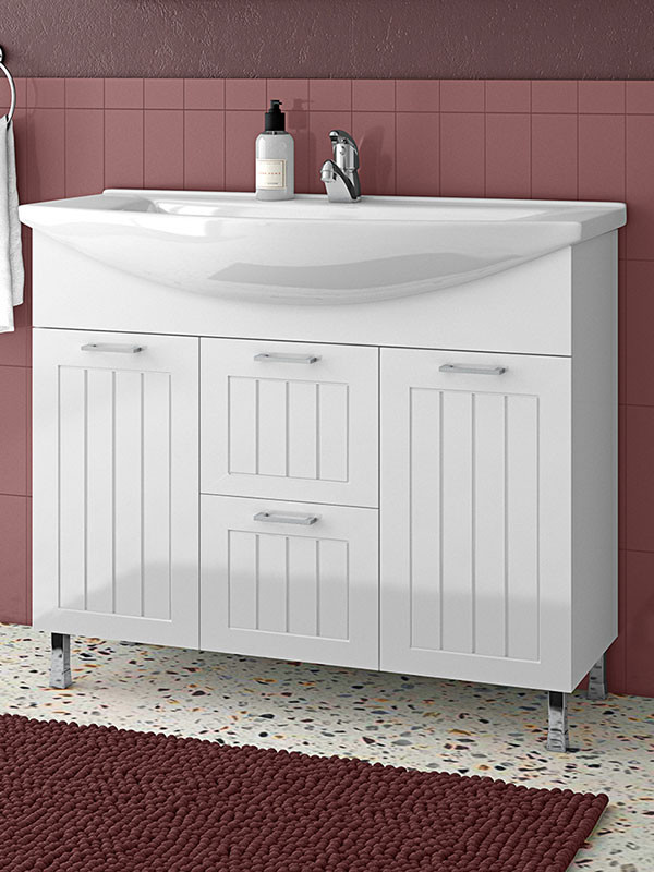 Drop Ritmo 95 White Βάση Επίπλου Μπάνιου Με Νιπτήρα