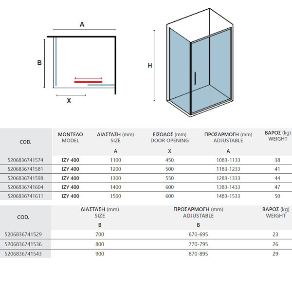 Karag Izy 400 & L-1312 Καμπίνα Ασύμμετρης Ντουζιέρας