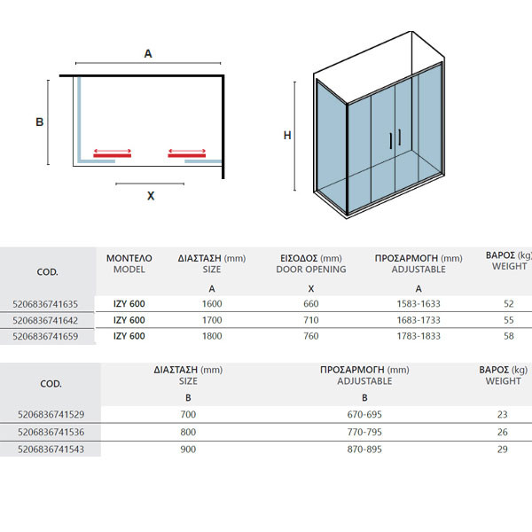Karag Izy 600 & L-1312 Καμπίνα Ασύμμετρης Ντουζιέρας