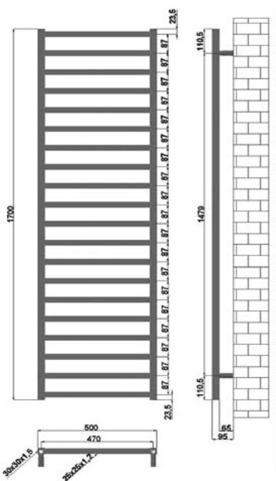 Karag Karnak Nero 1700 Θερμαντική Πετσετοκρεμάστρα 50 X 170 cm