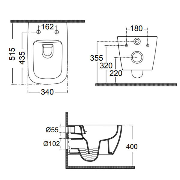 Bianco Ceramica Mizo 51.5 Rimless 361600SC-300 Λεκάνη Κρεμαστή