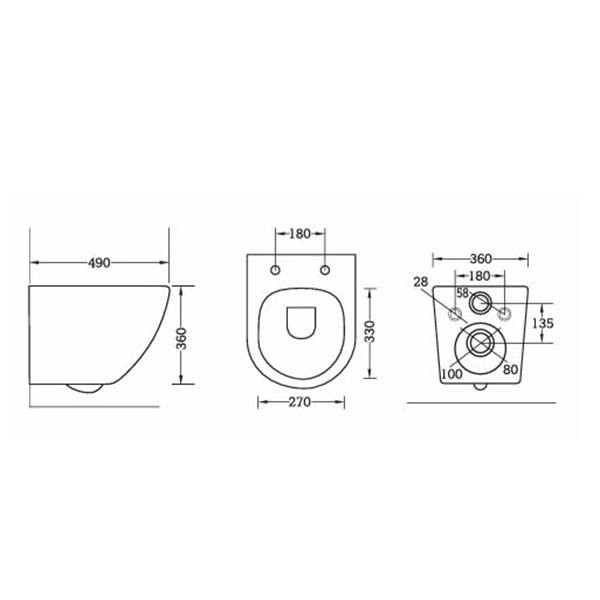 KSV New Short 6340 Black Rimless Λεκάνη Κρεμαστή