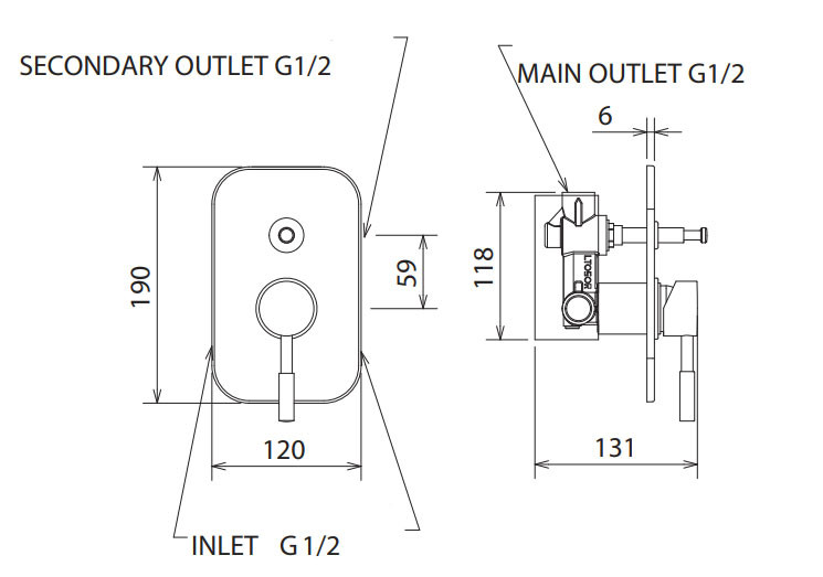 La Torre New Tech 12050R-110 Inox Finish Επιτοίχιος Μίκτης Με Εκτροπέα