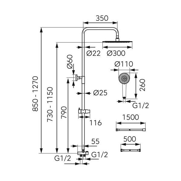 Ferro Wizard Pro NP47-BL Black Στήλη Ντους Χωρίς Μπαταρία