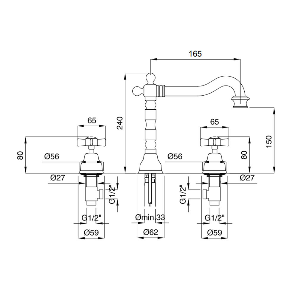 Bugnatese Princeton 812-220 Bronze Νιπτήρος Τριών Οπών