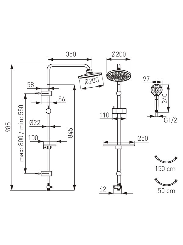 Ferro Rondo Lux NP23 Chrome Στήλη Ντους Χωρίς Μπαταρία